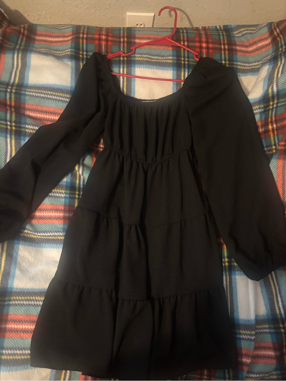 Black Tiered Long-Sleeve Women's Dress